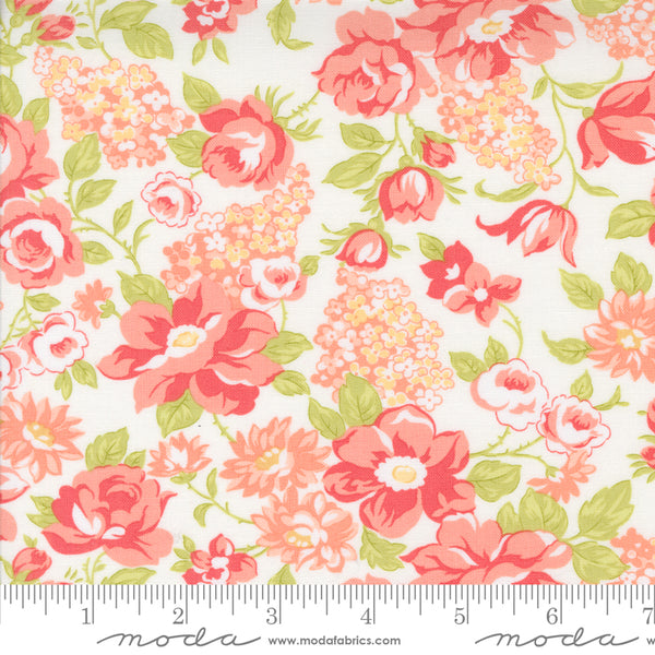 Portofino Fabric by Fig Tree Quilts for Moda - Cream and Coral Large Floral Fabric
