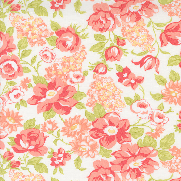 Portofino Fabric by Fig Tree Quilts for Moda - Cream and Coral Large Floral Fabric