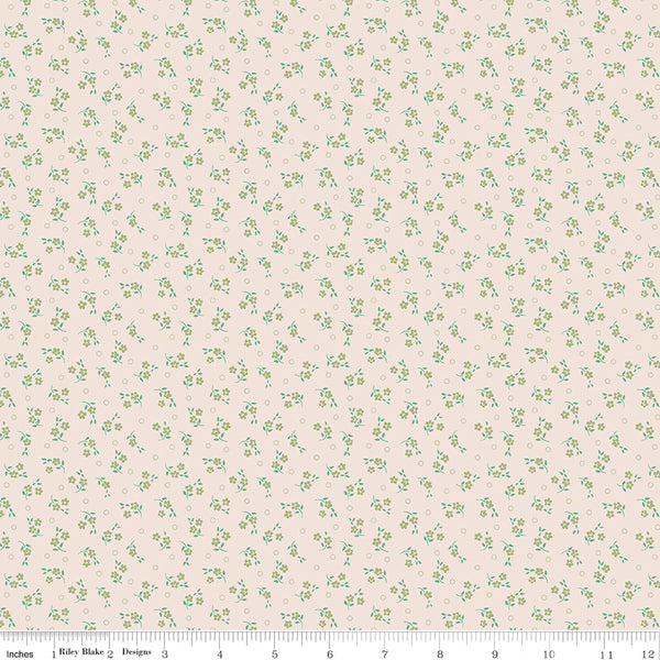 Mercantile Fabric by Lori Holt for Riley Blake - Beige and Green Small Floral Fabric