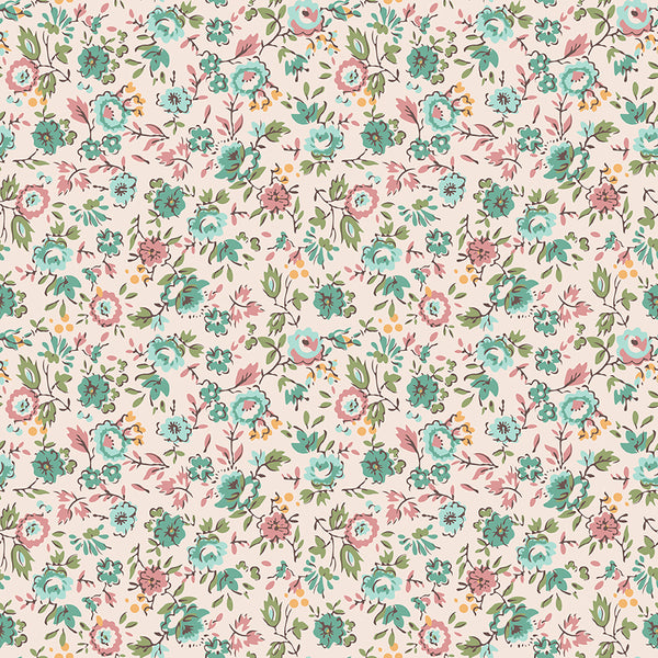 Piece & Plenty Fabric by Lori Holt for Riley Blake - Beige and Sea Glass Small Floral Fabric