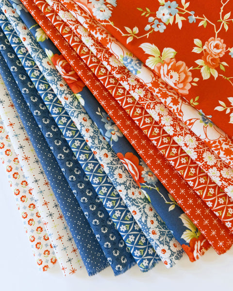 Fig Tree Rosie Fabric Fat Quarter Bundle - 12pc Red & Blue Bundle