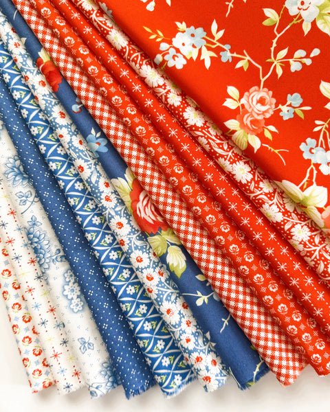 Fig Tree Rosie Fabric Fat Quarter Bundle - 12pc Red & Blue Bundle