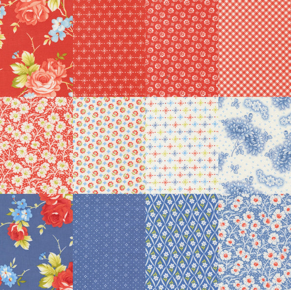 Fig Tree Rosie Fabric Fat Quarter Bundle - 12pc Red & Blue Bundle