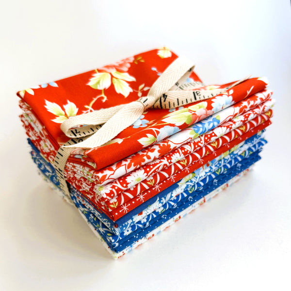 Fig Tree Rosie Fabric Fat Quarter Bundle - 12pc Red & Blue Bundle