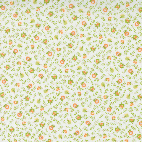 Linen Cupboard Fabric by Fig Tree Quilts for Moda - Chantilly White Green & Orange Tiny Floral Fabric