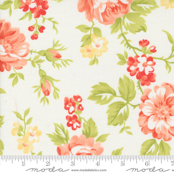 Jelly and Jam Fabric by Fig Tree Quilts for Moda - Off White & Coral Floral Fabric