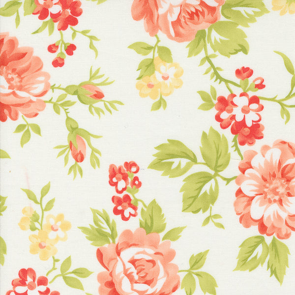 Jelly and Jam Fabric by Fig Tree Quilts for Moda - Off White & Coral Floral Fabric