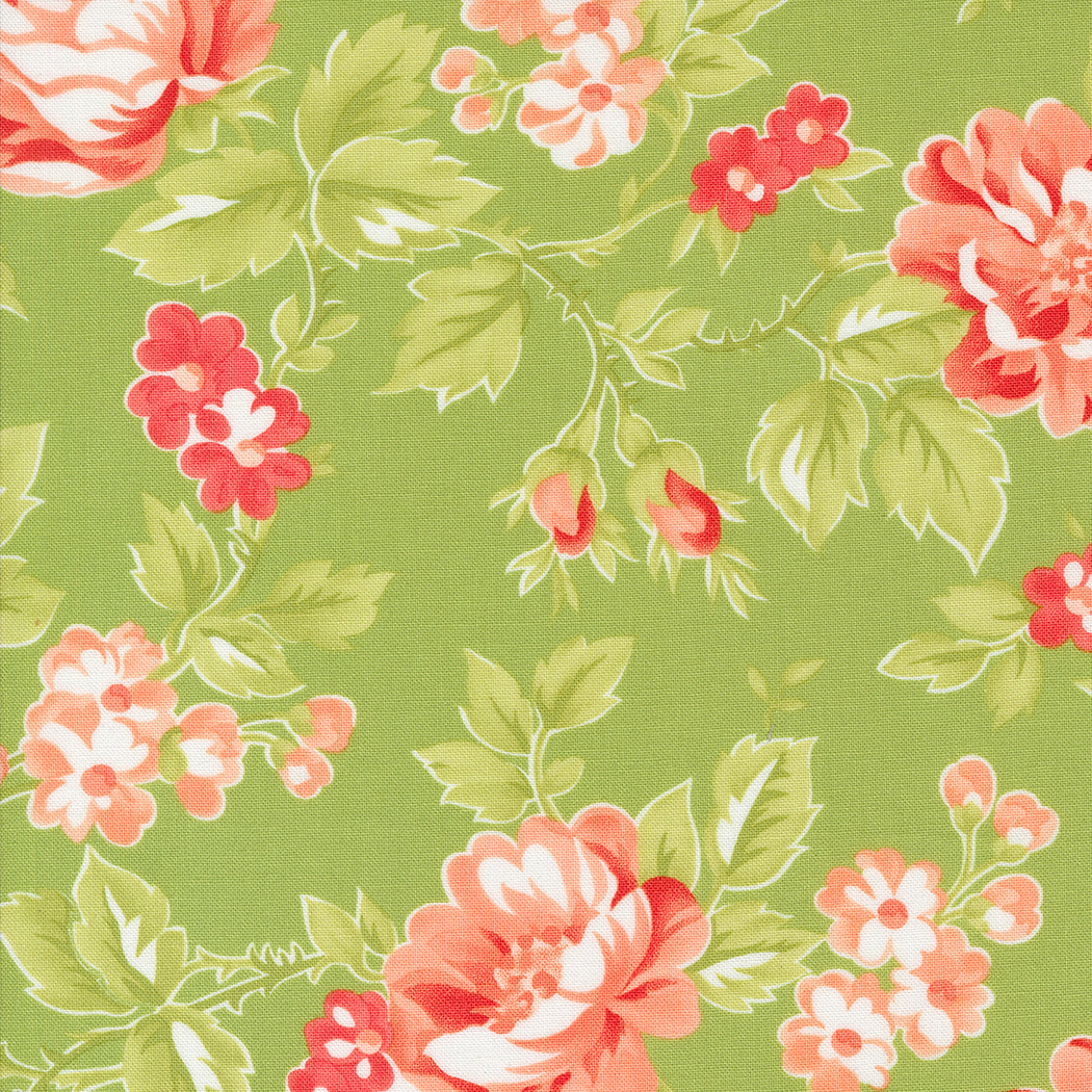Jelly and Jam Fabric by Fig Tree Quilts for Moda - Green Large Floral Fabric