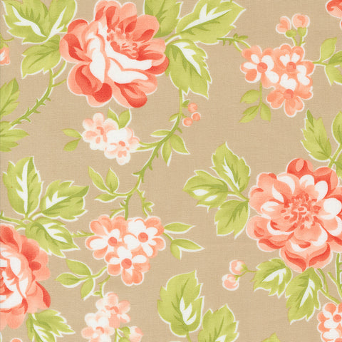 Jelly and Jam Fabric by Fig Tree Quilts for Moda - Tan Large Floral Fabric