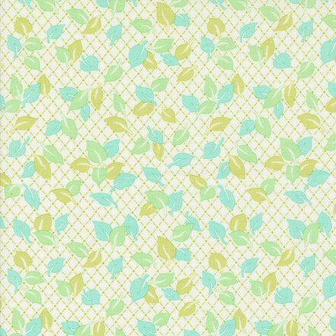 Jelly and Jam Fabric by Fig Tree Quilts for Moda - White Green and Aqua Small Leaf Fabric