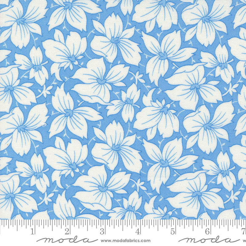 Denim & Daisies Fabric by Fig Tree Quilts for Moda - Blue Medium Flora ...