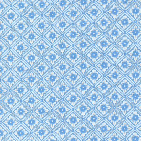 Denim & Daisies Fabric by Fig Tree Quilts for Moda - Blue Diagonal Plaid Fabric