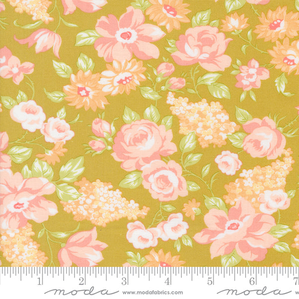 Portofino Fabric by Fig Tree Quilts for Moda - Citron and Coral Large Floral Fabric