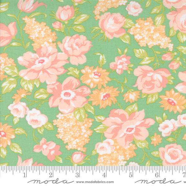 Portofino Fabric by Fig Tree Quilts for Moda - Teal Green and Coral Large Floral Fabric