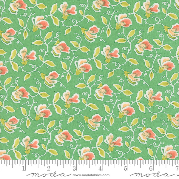 Portofino Fabric by Fig Tree Quilts for Moda - Teal Green and Coral Small Floral Fabric