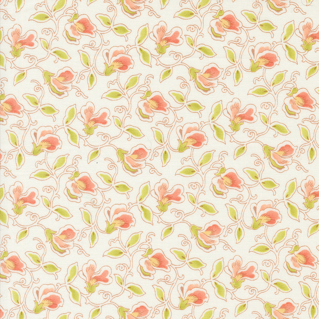 Portofino Fabric by Fig Tree Quilts for Moda - Cream and Coral Small Floral Fabric