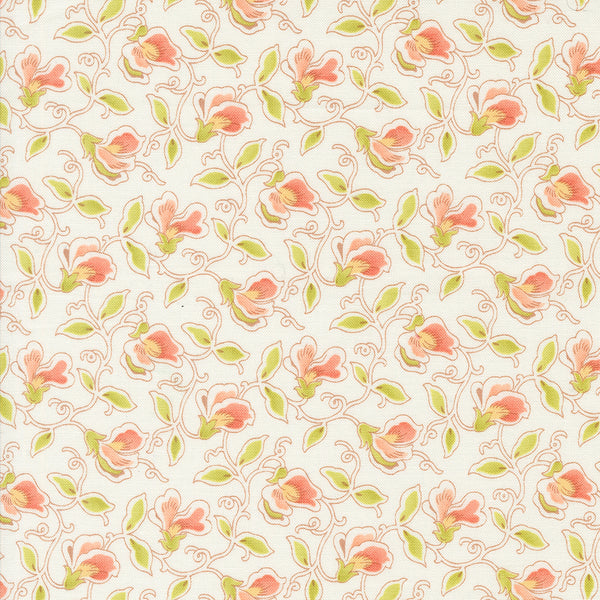 Portofino Fabric by Fig Tree Quilts for Moda - Cream and Coral Small Floral Fabric