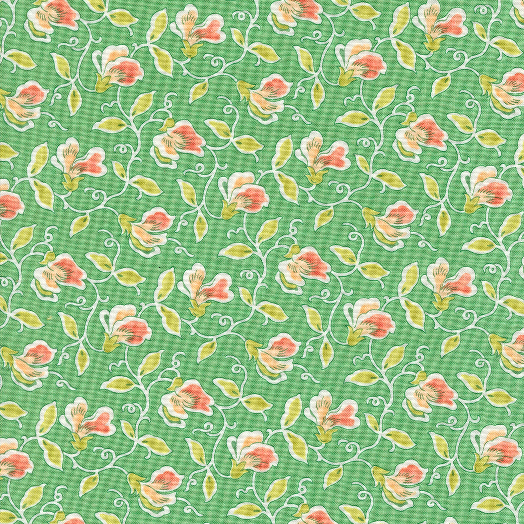 Portofino Fabric by Fig Tree Quilts for Moda - Teal Green and Coral Small Floral Fabric