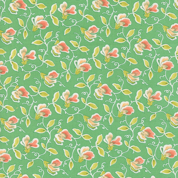 Portofino Fabric by Fig Tree Quilts for Moda - Teal Green and Coral Small Floral Fabric