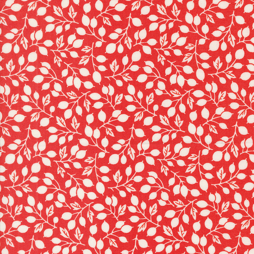 Portofino Fabric by Fig Tree Quilts for Moda - Red Small Floral Olive Branch Fabric