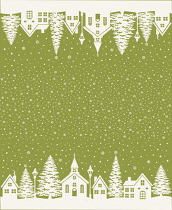 Buon Natale Fabric by Fig Tree Quilts for Moda - Green & White Christmas Village Double Border Fabric by the 1/2 Yard