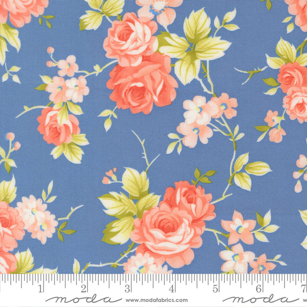 Rosie Fabric by Fig Tree Quilts for Moda - Blue Large Floral Fabric