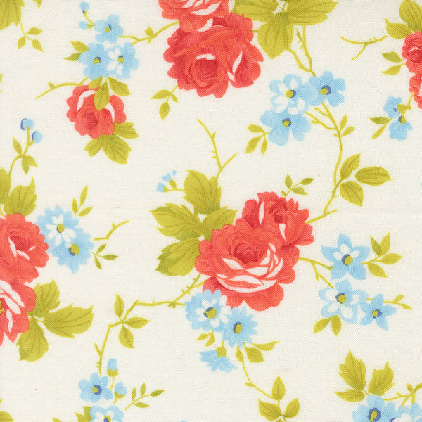 Rosie Fabric by Fig Tree Quilts for Moda - Cream and Red Large Floral Fabric