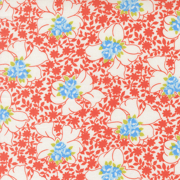 Rosie Fabric by Fig Tree Quilts for Moda - Red and Blue Bow Floral Fabric