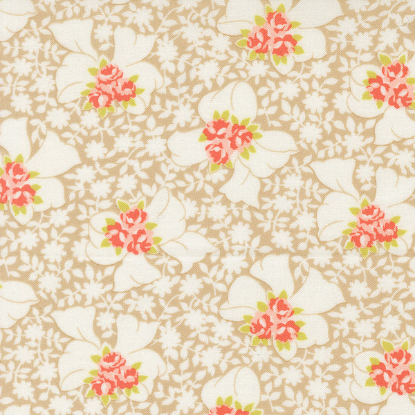Rosie Fabric by Fig Tree Quilts for Moda - Tan and Red Bow Floral Fabric