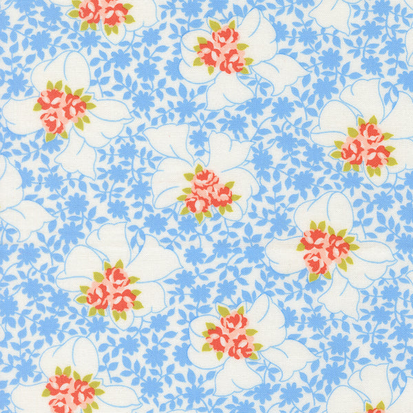 Rosie Fabric by Fig Tree Quilts for Moda - Blue and Red Bow Floral Fabric