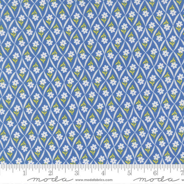Rosie Fabric by Fig Tree Quilts for Moda - Blue Small Floral Trellis Fabric