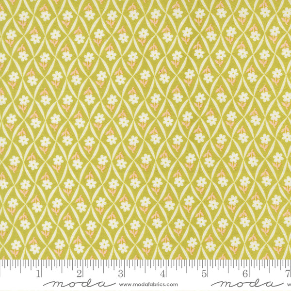 Rosie Fabric by Fig Tree Quilts for Moda - Apple Green Small Floral Trellis Fabric