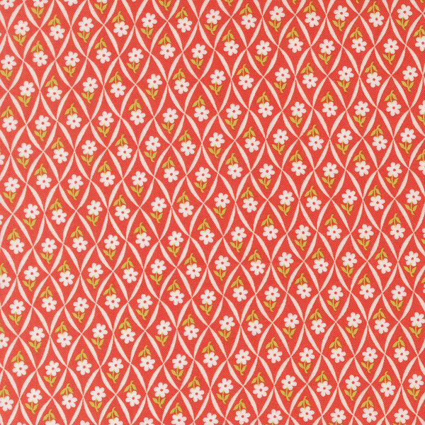 Rosie Fabric by Fig Tree Quilts for Moda - Red Small Floral Trellis Fabric