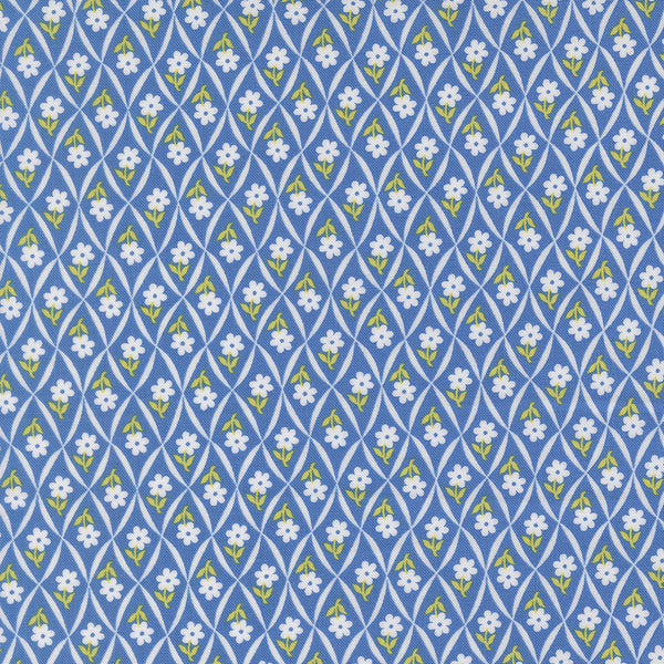 Rosie Fabric by Fig Tree Quilts for Moda - Blue Small Floral Trellis Fabric