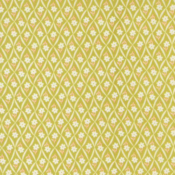 Rosie Fabric by Fig Tree Quilts for Moda - Apple Green Small Floral Trellis Fabric