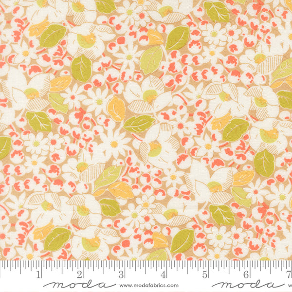 Summer's End Fabric by Fig Tree Quilts for Moda - Tan Medium Floral Fabric