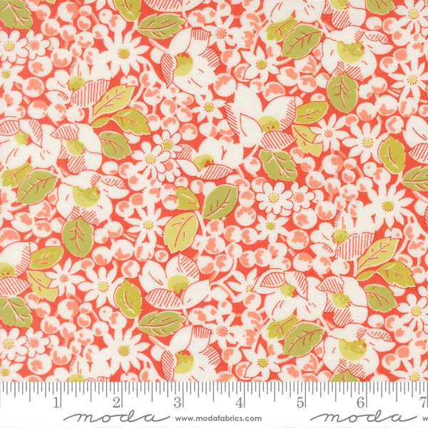 Summer's End Fabric by Fig Tree Quilts for Moda - Red Cream and Green Medium Floral Fabric