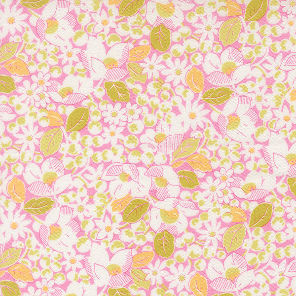 Summer's End Fabric by Fig Tree Quilts for Moda - Pink Cream and Green Medium Floral Fabric