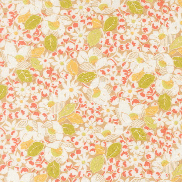 Summer's End Fabric by Fig Tree Quilts for Moda - Tan Medium Floral Fabric