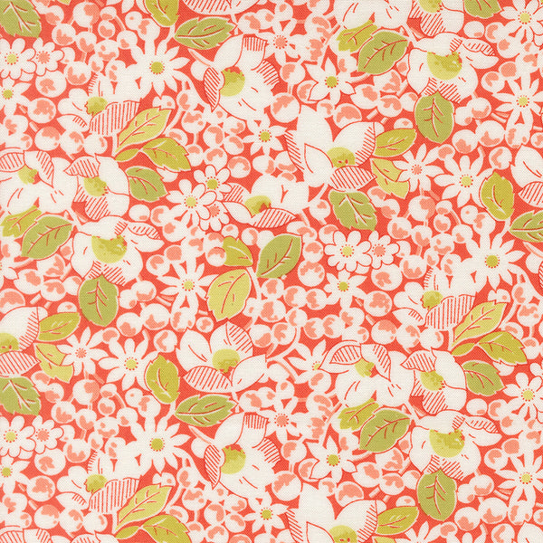 Summer's End Fabric by Fig Tree Quilts for Moda - Red Cream and Green Medium Floral Fabric
