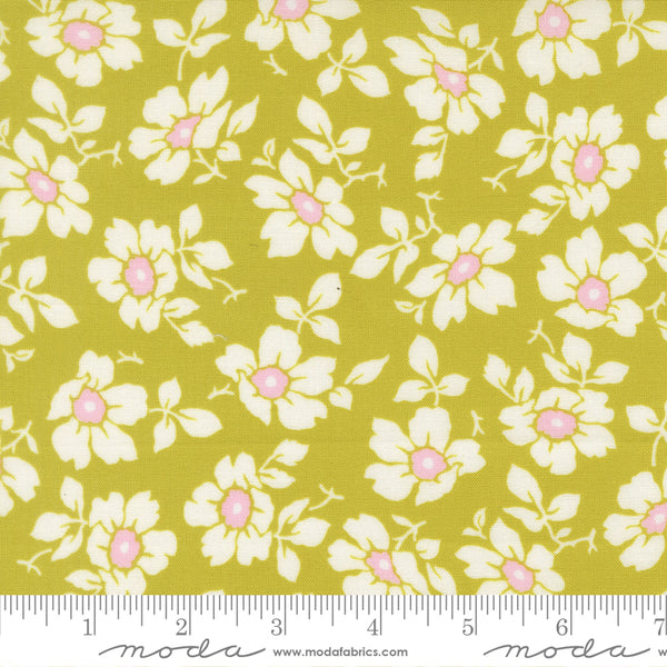Summer's End Fabric by Fig Tree Quilts for Moda - Green and Cream Medium Floral Fabric