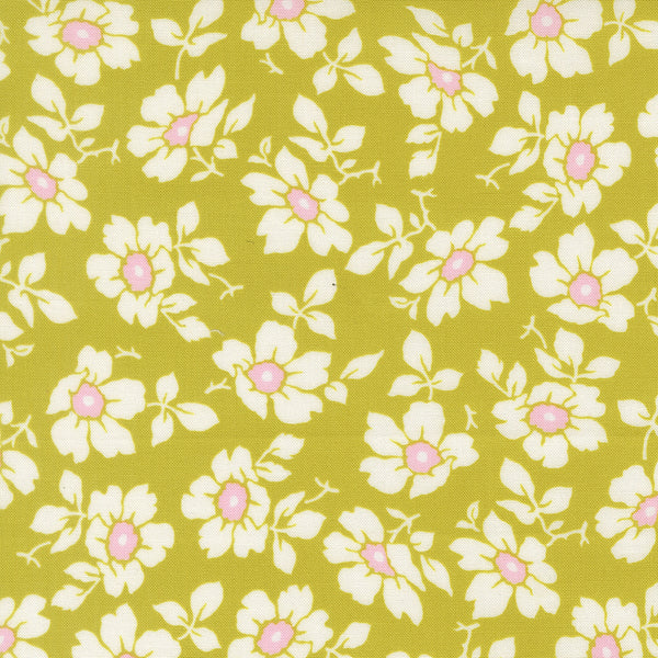 Summer's End Fabric by Fig Tree Quilts for Moda - Green and Cream Medium Floral Fabric