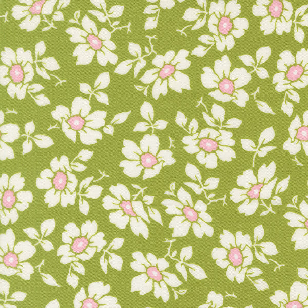 Summer's End Fabric by Fig Tree Quilts for Moda - Green and Cream Medium Floral Fabric
