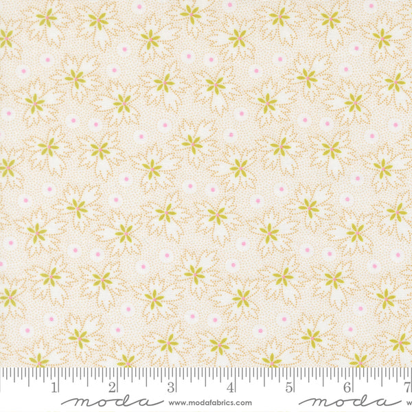 Summer's End Fabric by Fig Tree Quilts for Moda - Cream Tan & Green Leaf Fabric