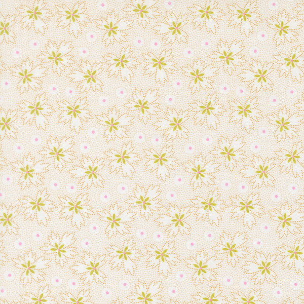 Summer's End Fabric by Fig Tree Quilts for Moda - Cream Tan & Green Leaf Fabric