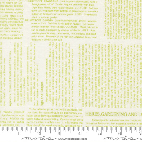 Summer's End Fabric by Fig Tree Quilts for Moda - Cream & Green Text Fabric