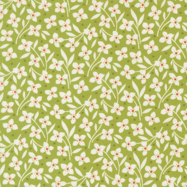 Summer's End Fabric by Fig Tree Quilts for Moda - Green & Cream Small Floral Fabric