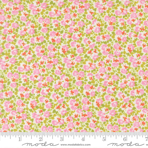 Summer's End Fabric by Fig Tree Quilts for Moda - Green & Pink Small Floral Fabric