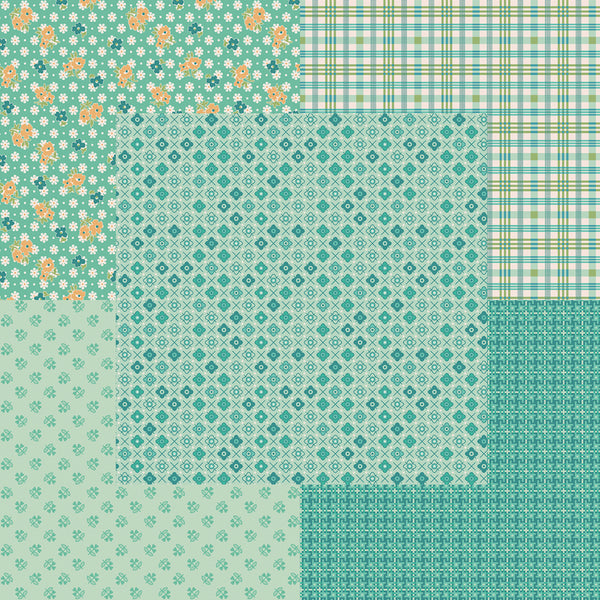 Lori Holt Farmer's Daughter Fabric Fat Quarter Bundle - 5pc Teal Green Color Bundle