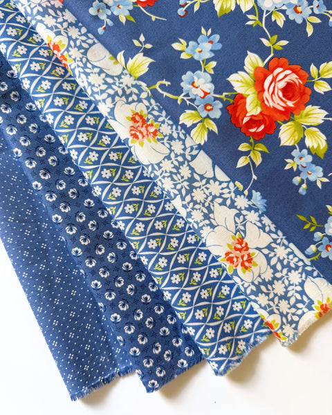 Fig Tree Rosie Fabric Fat Quarter Bundle - 5pc Blue Color Bundle